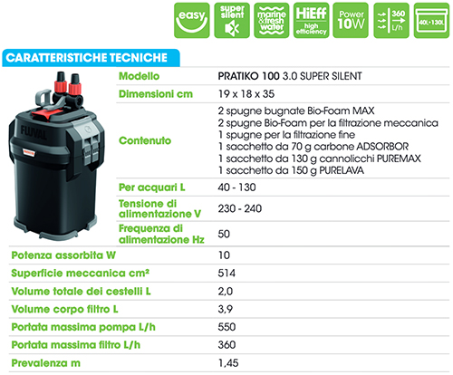 Askoll Pratiko 100 3.0 Super Silent Filtro Esterno per acquari fino a 130 litri