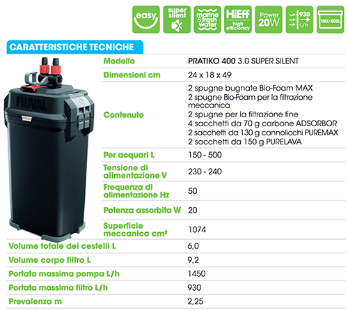 Askoll Pratiko 400 3.0 Super Silent Filtro Esterno per acquari fino a 500 litri