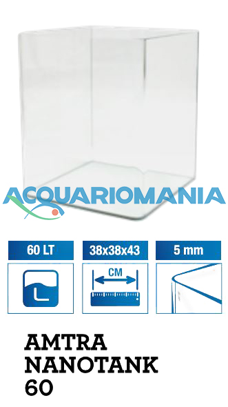 Amtra Nanotank 60 Acquario 60 Litri Vasca Coperchio e Tappetino 38x38x43h cm