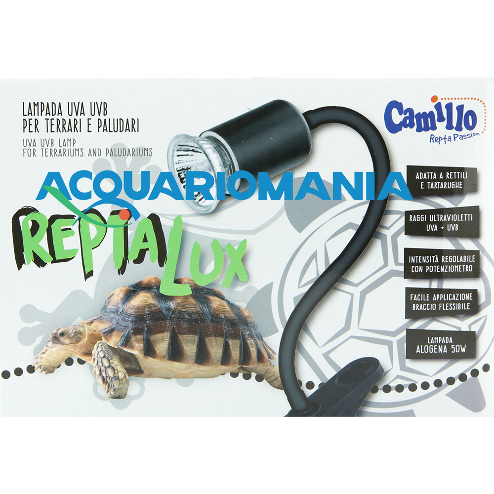 Reptalux Lampada Flessibile a Pinza E27 con UV-A e UV-B 50W nero