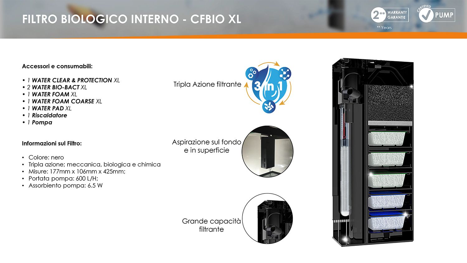 Ciano Aquarium Emotions Pro 80 Mystic Acquario Filtro Interno 81,2x40,2x56h cm 145lt