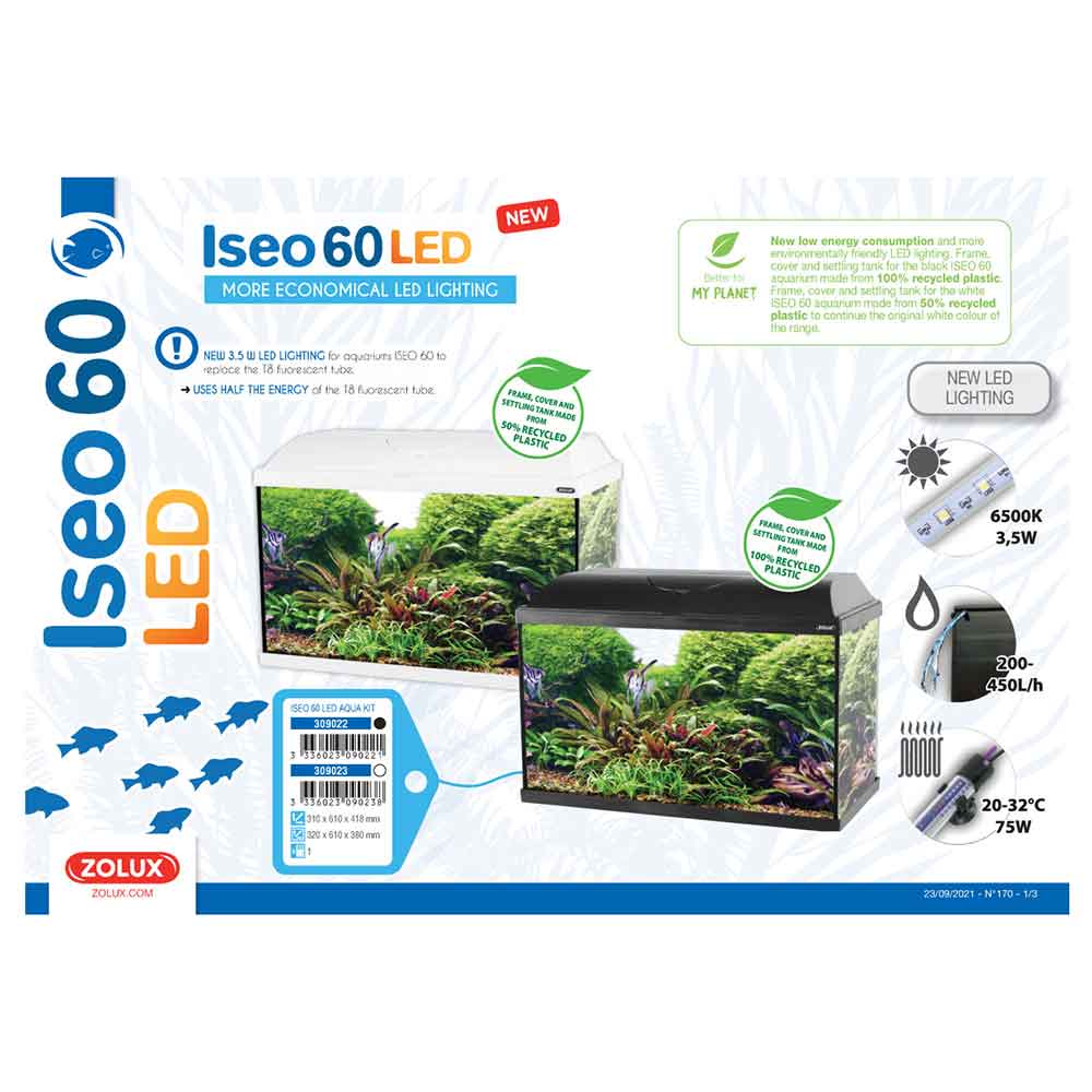 Zolux Acquario Iseo 60 Led Bianco 57 litri