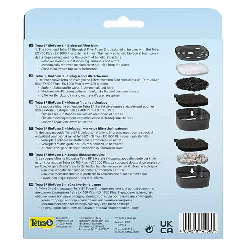 Tetra BF BioFoam S Spugna Filtrante Biologica per Ex400/600/700/600 Plus/800 Plus 2pz