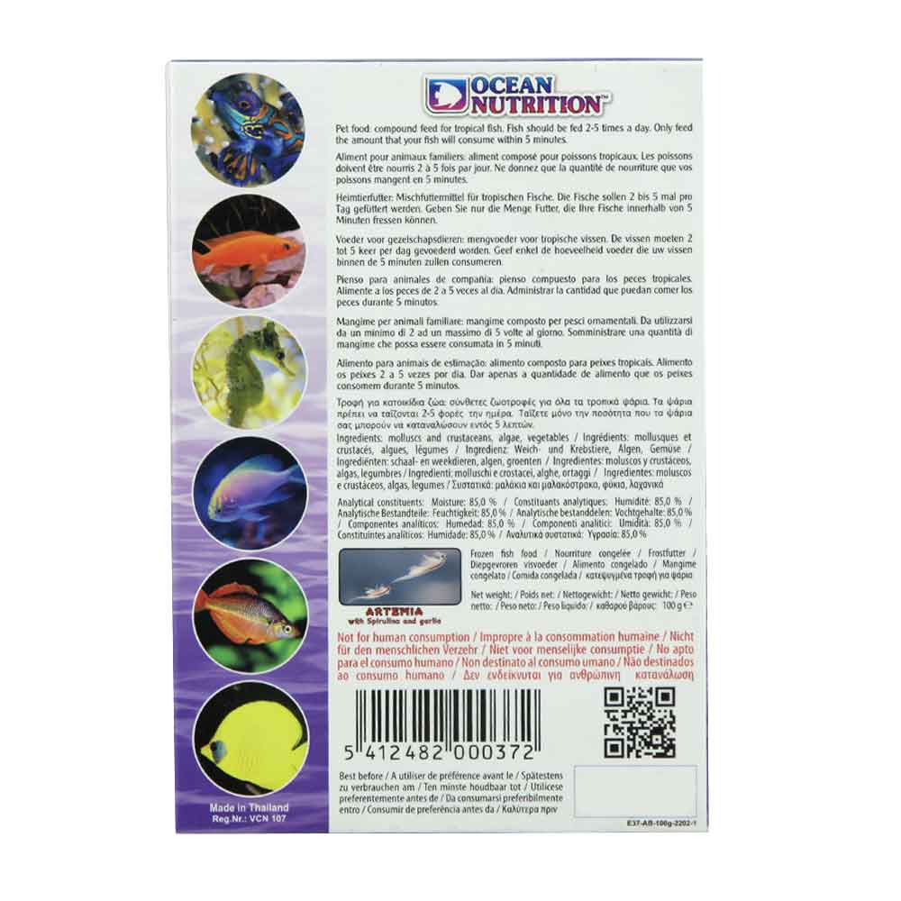 Ocean Nutrition Brine Shrimp Artemia con Spirulina e Aglio congelata 100g