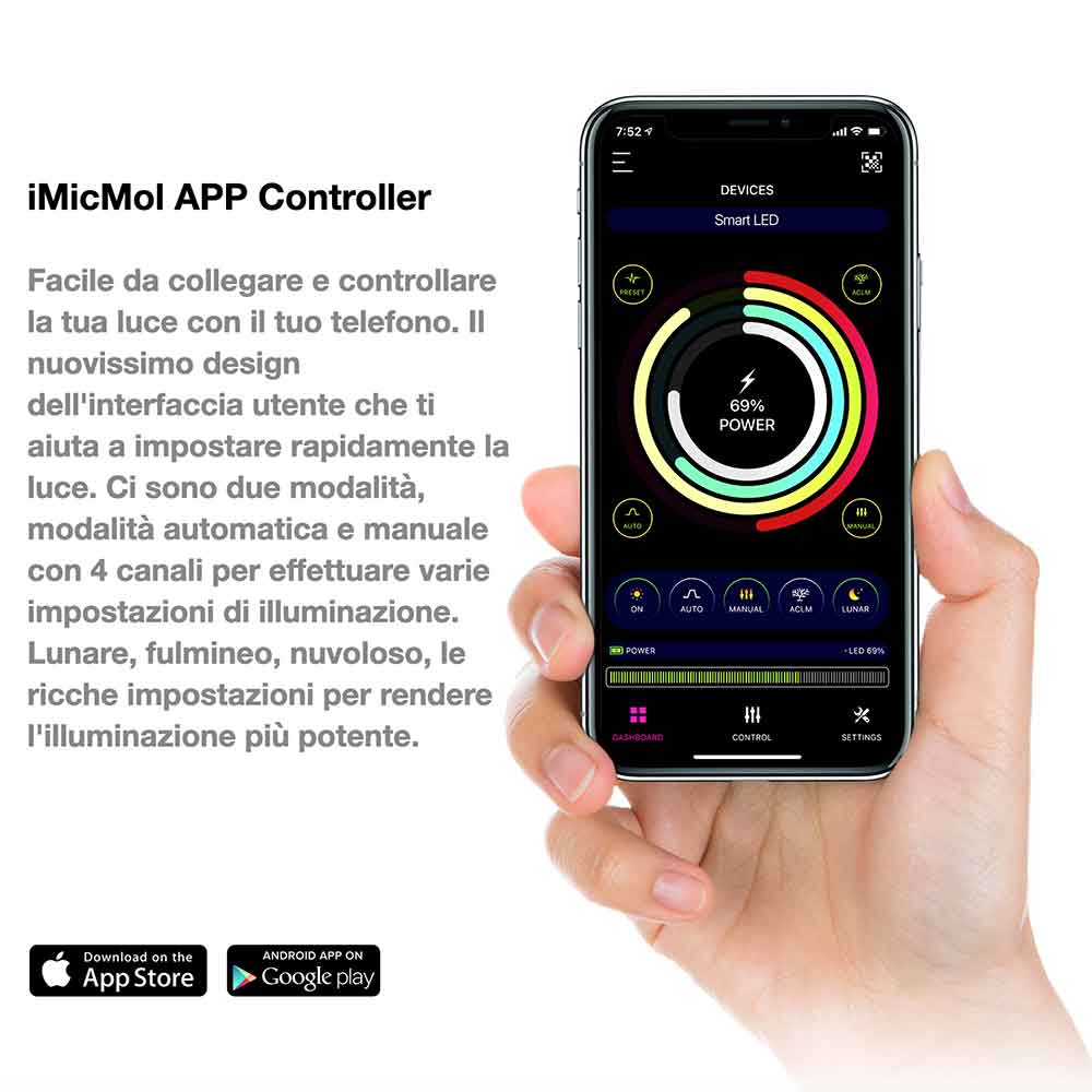 Micmol Aqua Pro 4 Marie Lampada per Acquari marini 120W 58,5-108,5cm