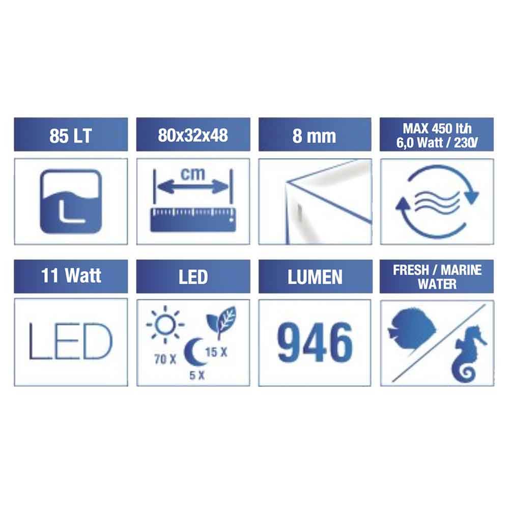 aaaAmtra Acquario System V2 80 Led con Filpo completo Bianco 85lt 80x32x48h cm