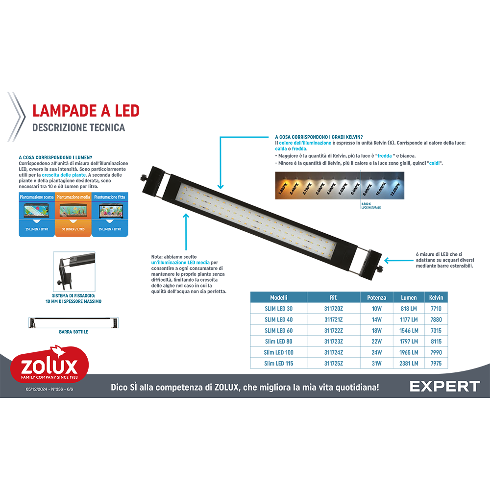 Zolux Slim Led 100 Aquaya Lampada multiuso per acqua dolce 24W 100cm