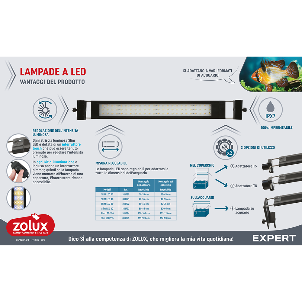 Zolux Slim Led 100 Aquaya Lampada multiuso per acqua dolce 24W 100cm