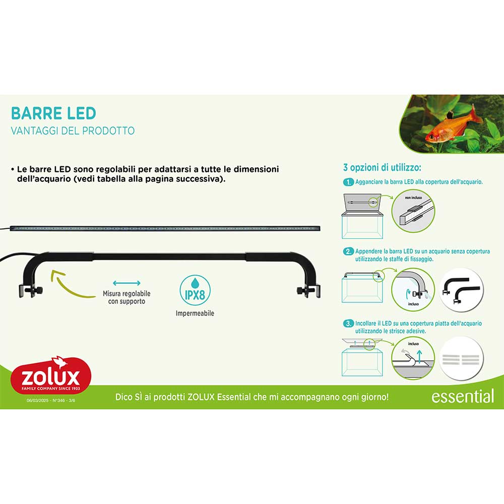 Zolux Aquaya Barre Led 25 Essential Lampada Led 4W 33-38cm