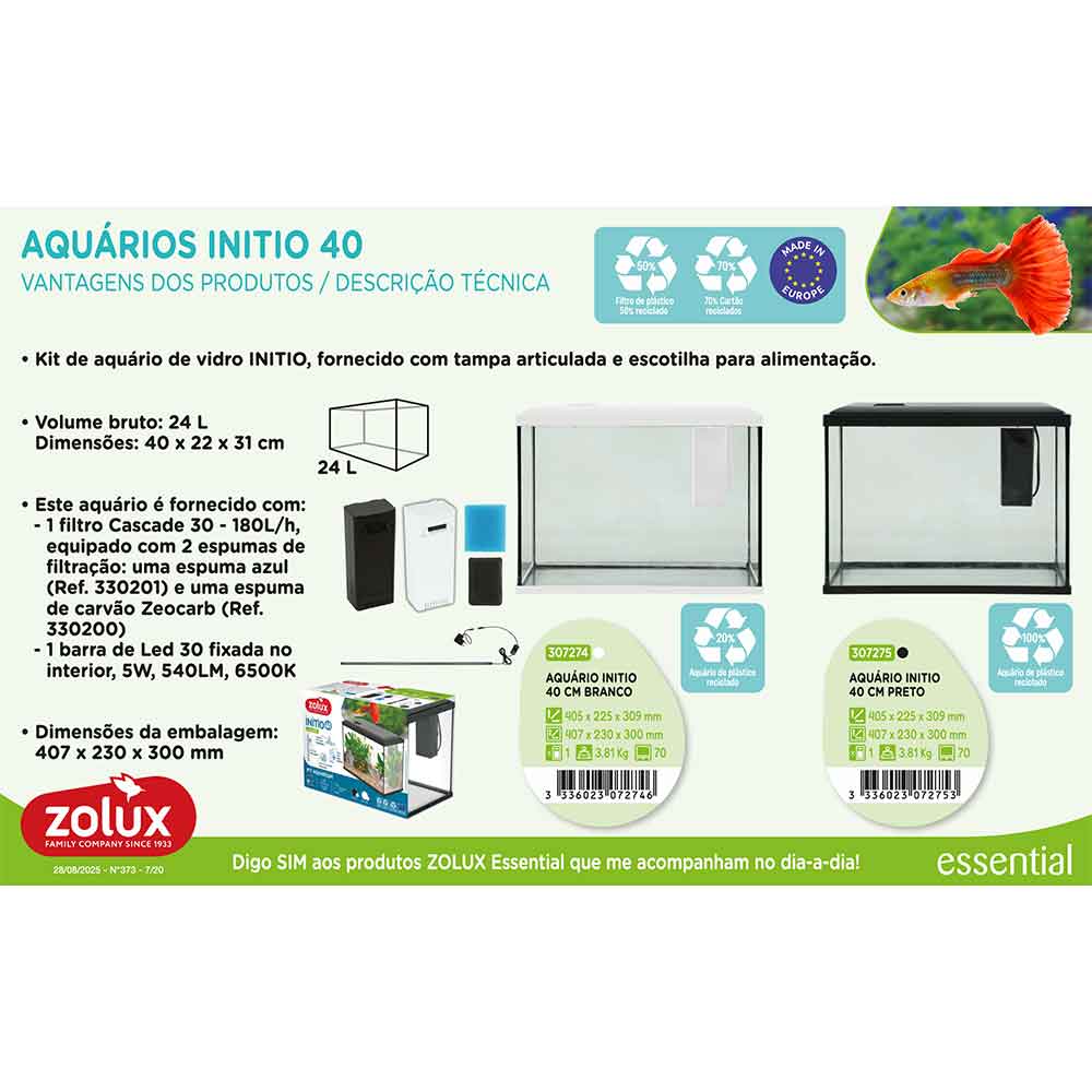 Zolux Acquario Initio 40 Bianco 40x22x28h cm