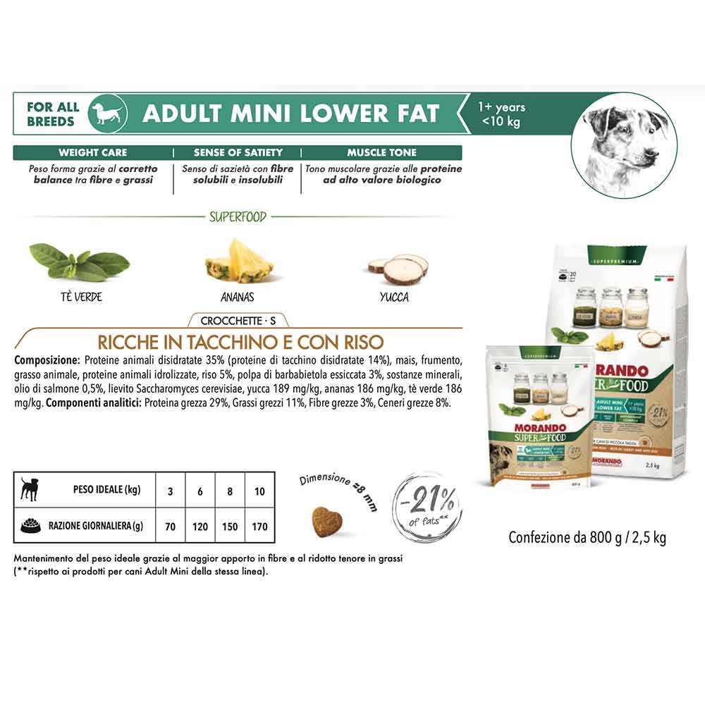 Morando Super Pet Food Adult Mini Daily Care Crocchette Ricche in Tacchino e con Riso 800 g
