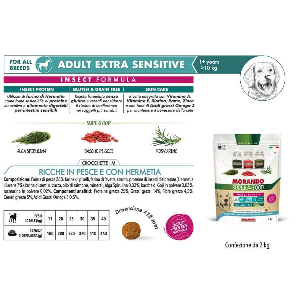 Morando Super Pet Food Adult Extra Sensitive Crocchette Ricche in Pesce e con Hermetia 2 Kg