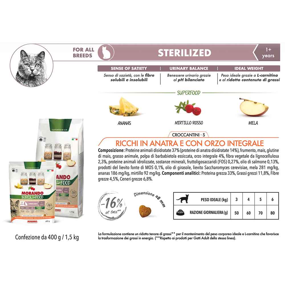 Morando Super Pet Food Sterilized S per Gatti Ricchi in Anatra e con Orzo Integrale 1,5Kg
