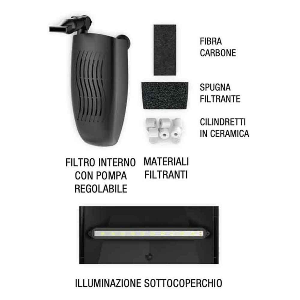 Blu Bios Sirius Acquario completo 38x21x25h cm 18 Litri Nero