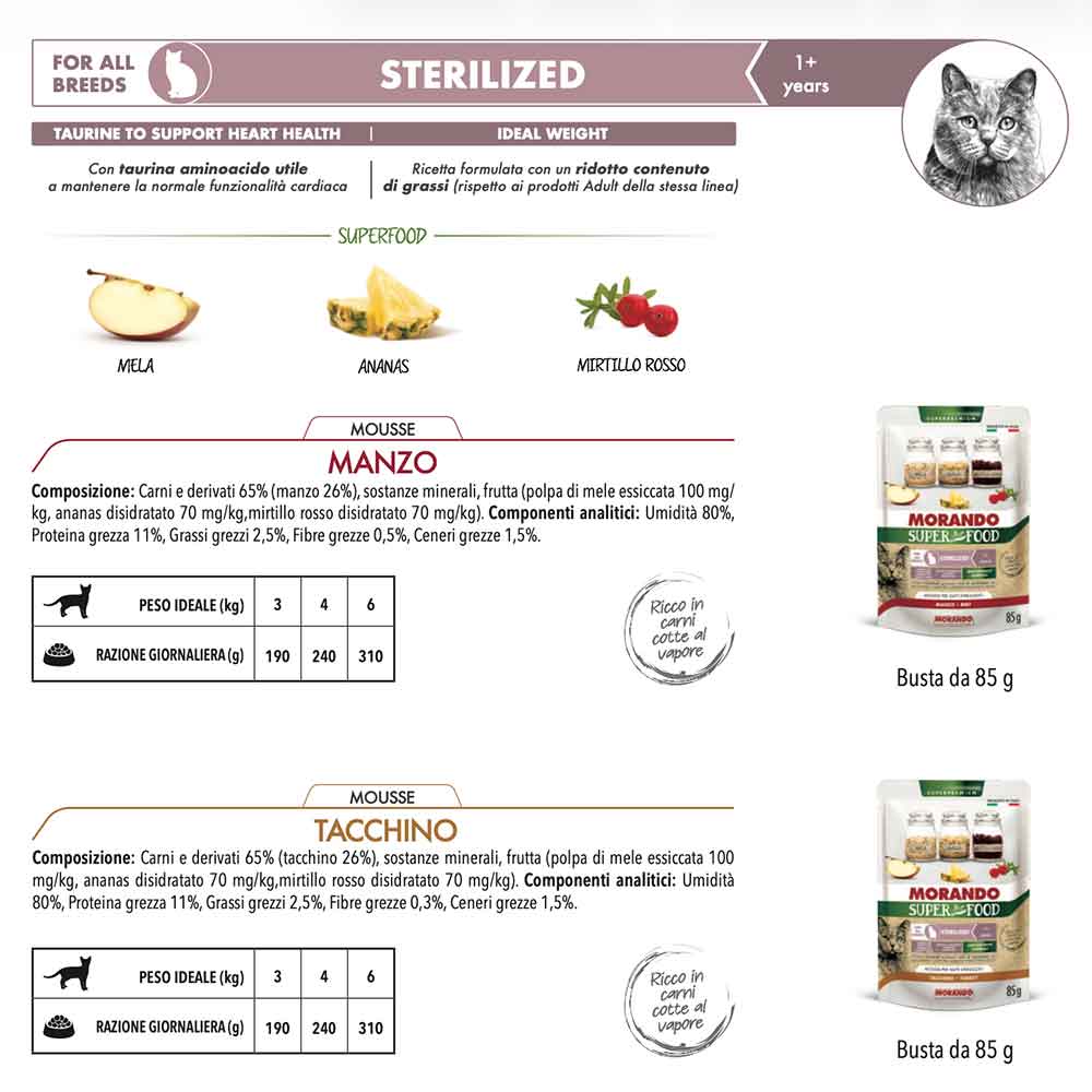 Morando Super Pet Food Umido per Gatto Sterilized Mousse Manzo 85g