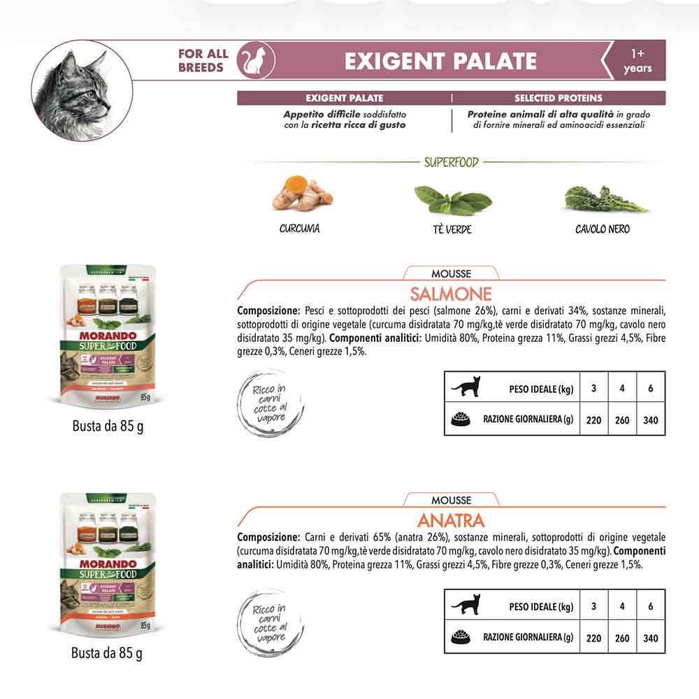 Morando Super Pet Food Umido per Gatto Sterilized Exigent Palate Mousse Salmone 85g