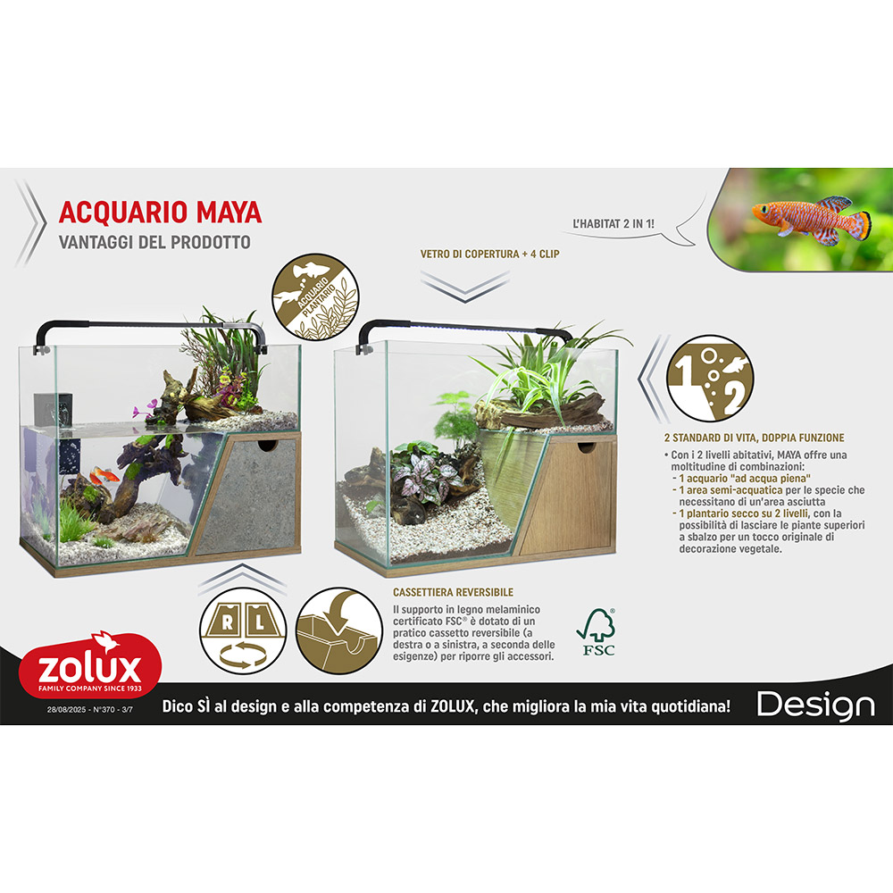Zolux Maya Acquario con Filtro e Luce Legno/grigio 30Lt 44x26x35h cm