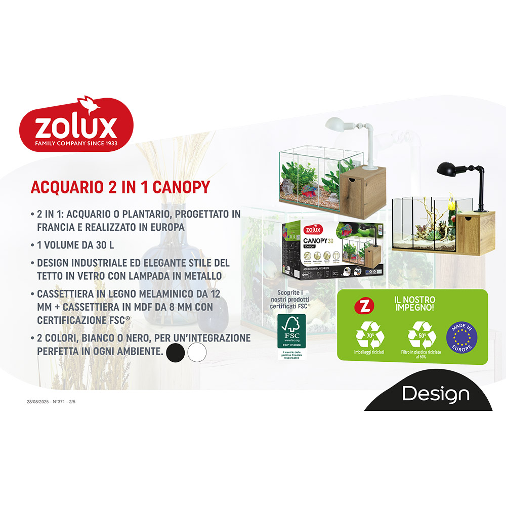 Zolux Canopy Acquario con Filtro e Luce Bianco 30Lt 40x28x28h cm