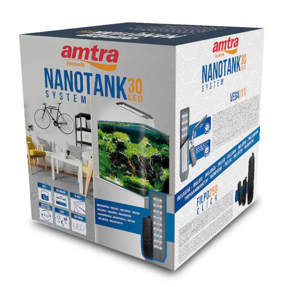 Amtra Nanotank System 30 Acquario 30l Led Filtro Coperchio e Tappetino 30x30x35h cm