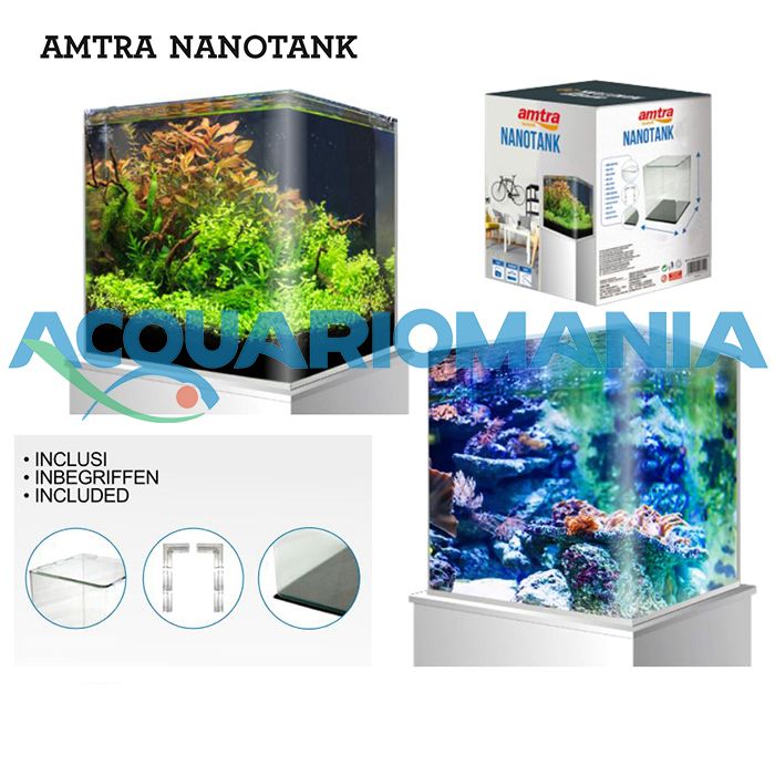Amtra Nanotank 90 Acquario 90L Extrachiaro Coperchio e Tappetino 45x45x45h cm