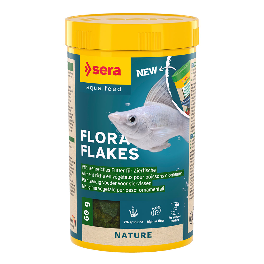 Sera Flora Flakes Mangime vegetale per pesci che si nutrono in superficie 250ml 60g