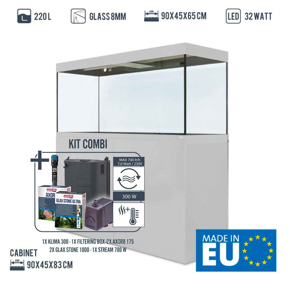 Amtra Acquario Alux Bianco Combi con Mobile e Filtraggio 220L 90x45x148h cm
