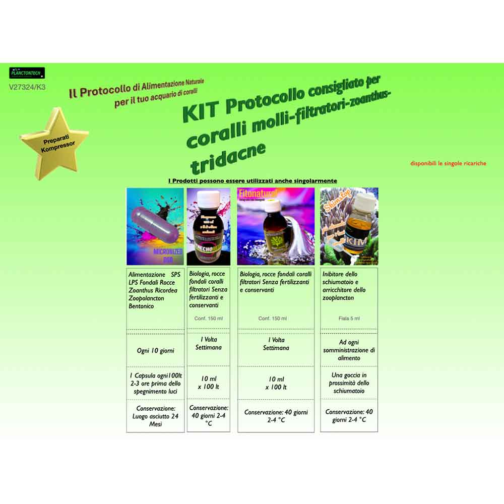 Planctontech Protocollo Alimentazione Naturale Kompressor Coralli molli Filtratori Zoanthus Tridacne
