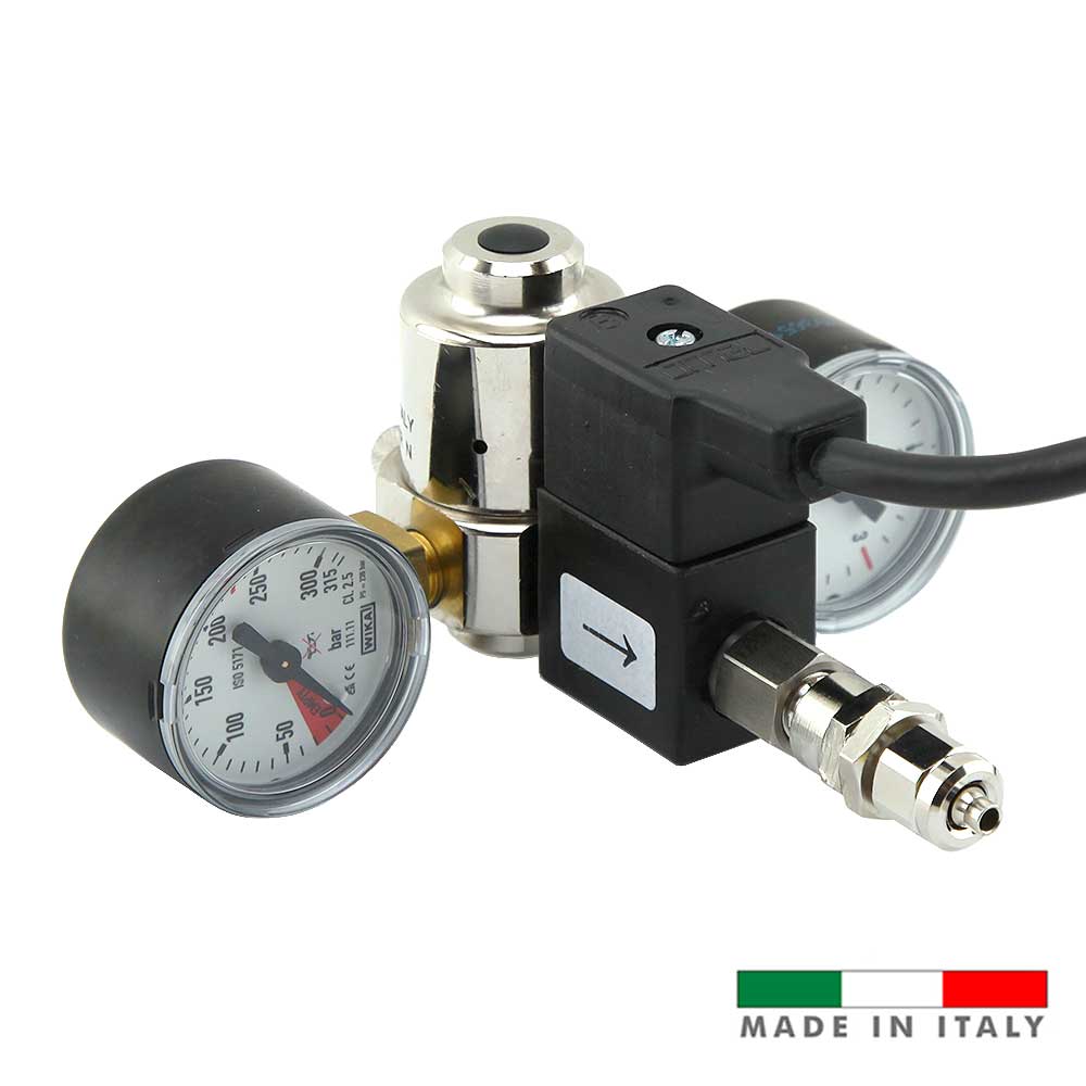 Riduttore di Pressione CO2 Minimum con Regolazione fine con Elettrovalvola e Manometri