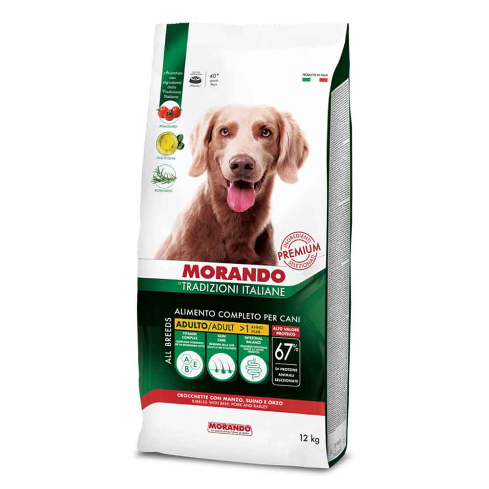 Morando Premium Crocchette Adulto per Cane con Manzo Suino e Orzo 13mm 12Kg