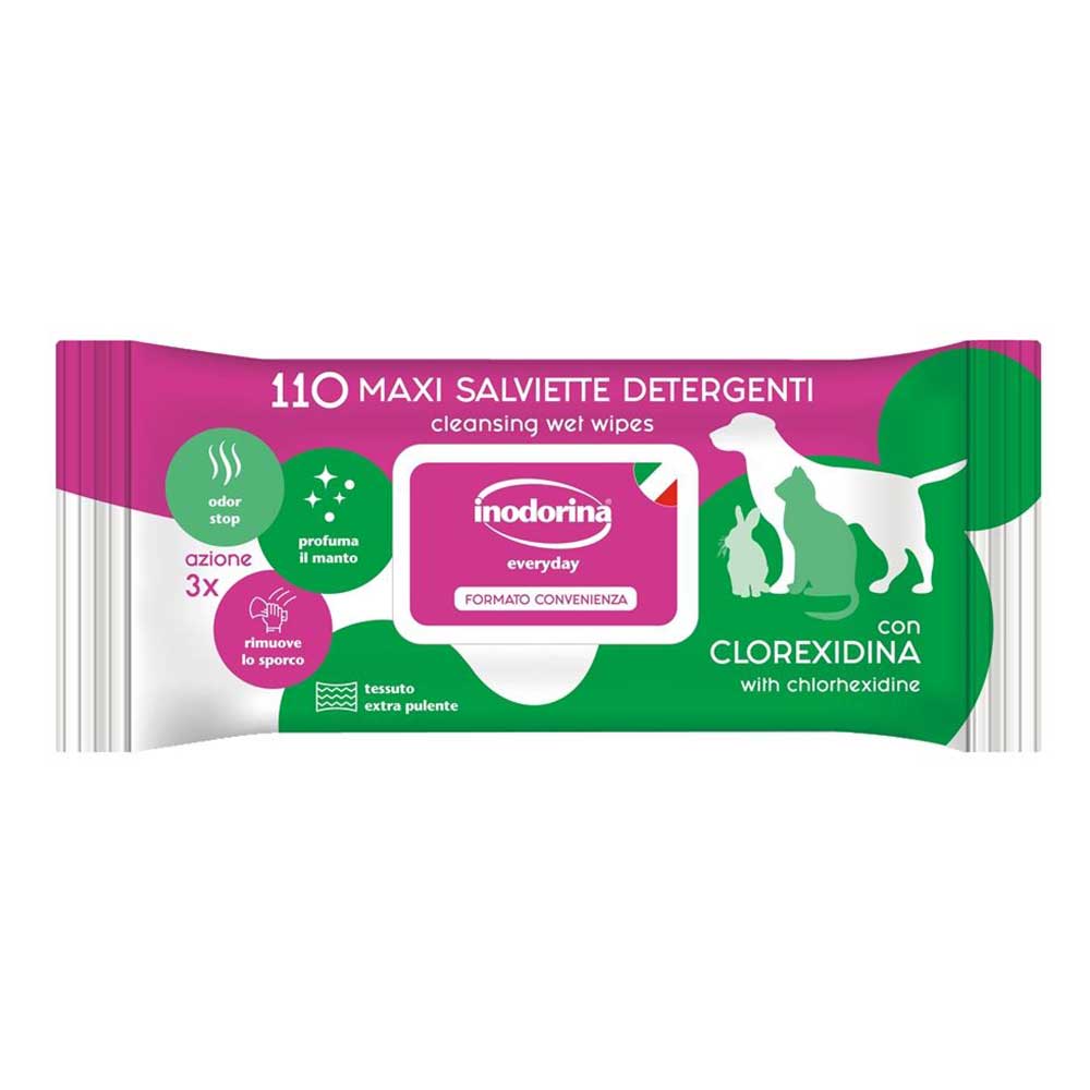 Inodorina Salviette Detergenti Clorexidina Cane Gatto e altri 110pz