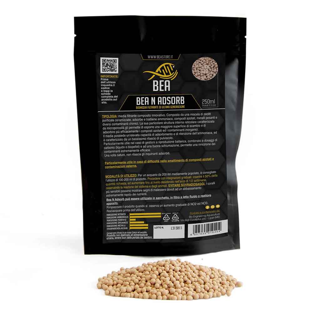 Bea N Adsorb Media filtrante contro ammoniaca, composti azotati, metalli pesanti e diversi contaminanti chimici 250ml
