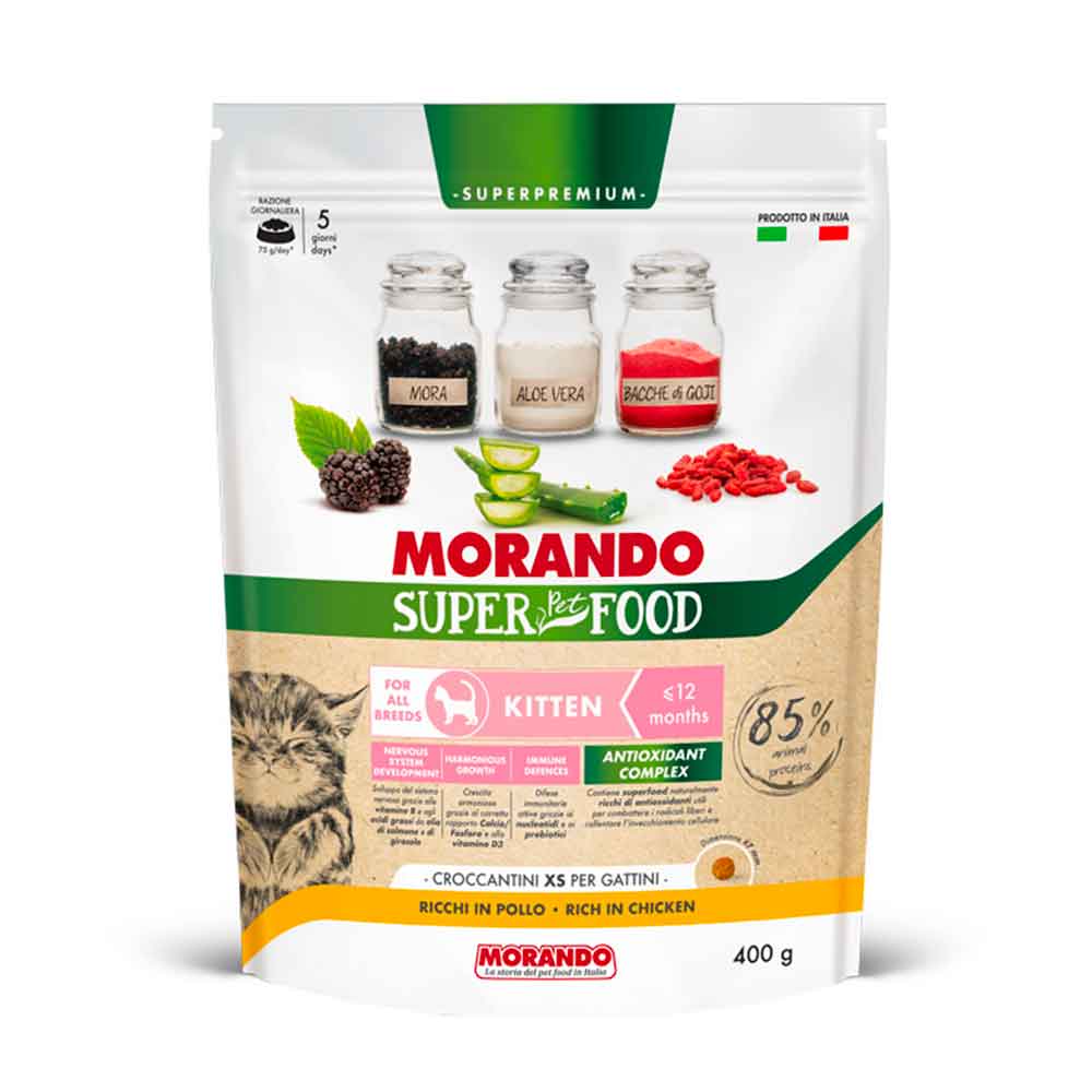 Morando Super Pet Food Kitten Crocchette XS per Gattini Ricche in Pollo 400g