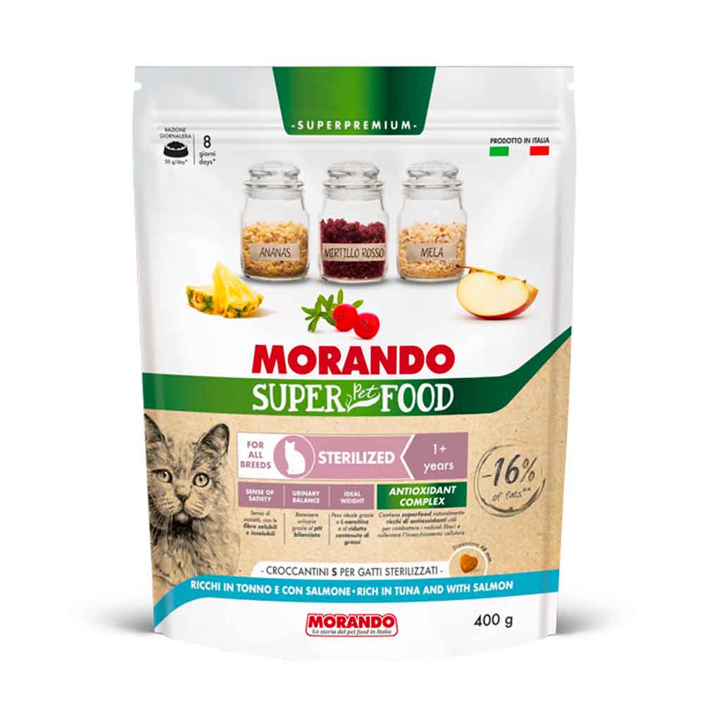 Morando Super Pet Food Sterilized S per Gatti Ricchi in Tonno e con Salmone 400g