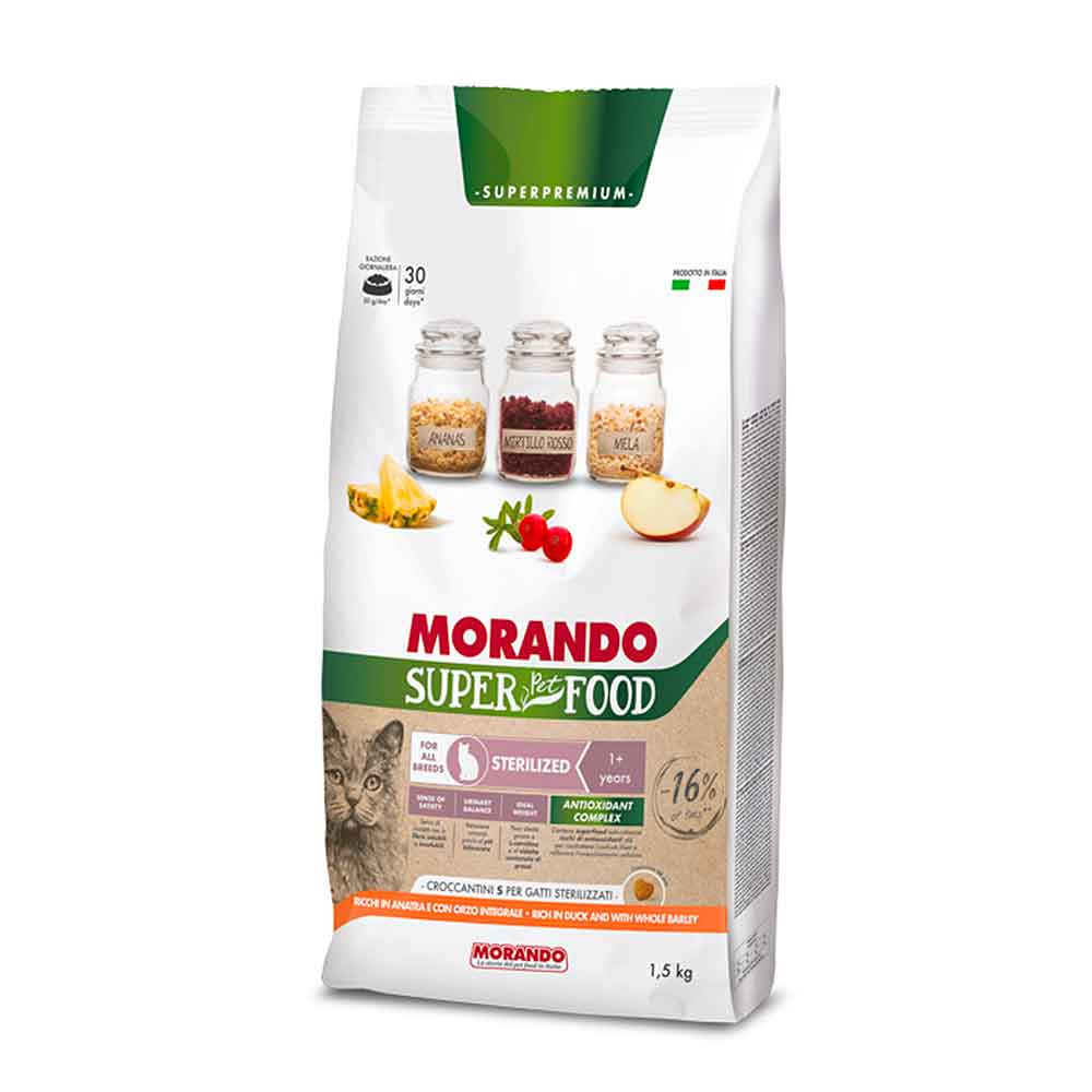 Morando Super Pet Food Sterilized S per Gatti Ricchi in Anatra e con Orzo Integrale 1,5Kg