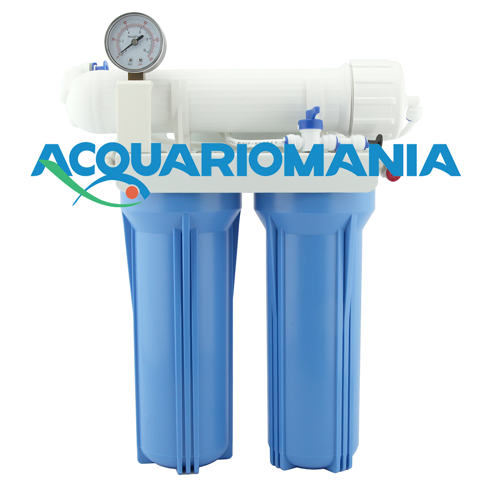 Aquili Impianto Osmosi a Bicchieri Blu con manometro e Flushing Valve 1515Lt al giorno